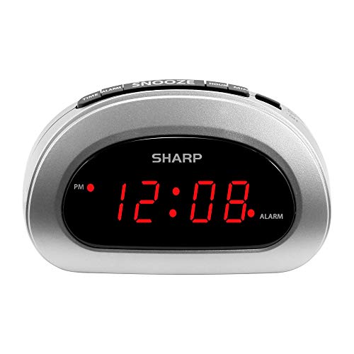 Sharp Small Digital Alarm Clock with Snooze and Battery Backup, Easy to Use Top Button Controls for Simple Use, Silver Case with Red Easy to Read LED Display - Image 5