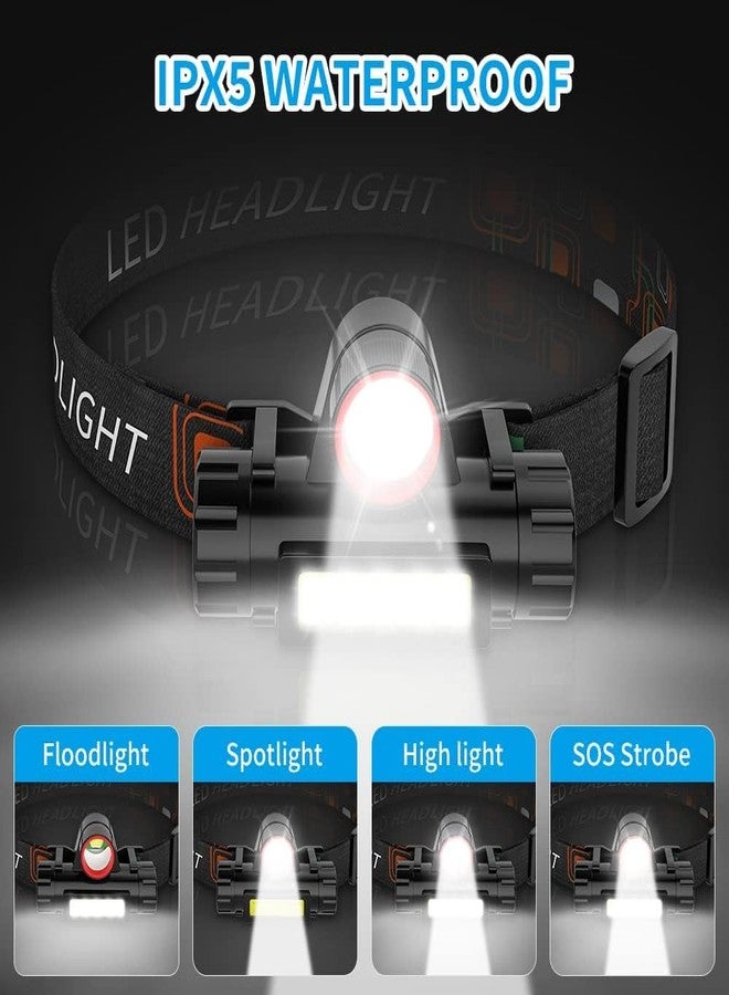 PRETOX Rechargeable Headlamp, Super Bright & Lightweight LED Headlamp, Adjustable Angle & Strap Head Lamp, Waterproof Headlight Flashlight for Running Camping Cycling Outdoor Adults Kid-1 PCS - Image 3