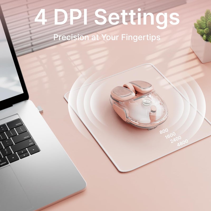 SEUNKWANG EWEADN Q9 Wireless Clear Mouse Dual Mode Bluetooth & 2.4G USB Computer Mouse with RGB Lighting, Silent Clicks, Multi-Device Compatibility for Laptop, PC, MacBook, iPad Cute Mouses-Gradient - Image 3
