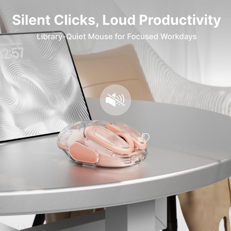 SEUNKWANG EWEADN Q9 Wireless Clear Mouse Dual Mode Bluetooth & 2.4G USB Computer Mouse with RGB Lighting, Silent Clicks, Multi-Device Compatibility for Laptop, PC, MacBook, iPad Cute Mouses-Gradient - Image 4