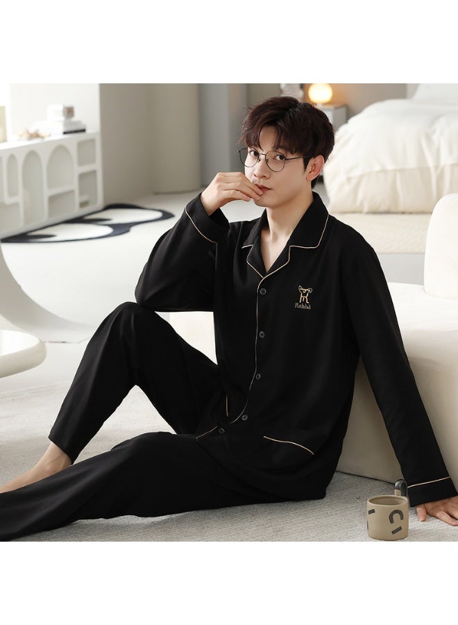 Men's Pure Cotton Long Sleeve Sleepwear Spring Autumn Thin Home Clothes Set Large Size Winter Outerwear Comfortable Nightgown - Image 1