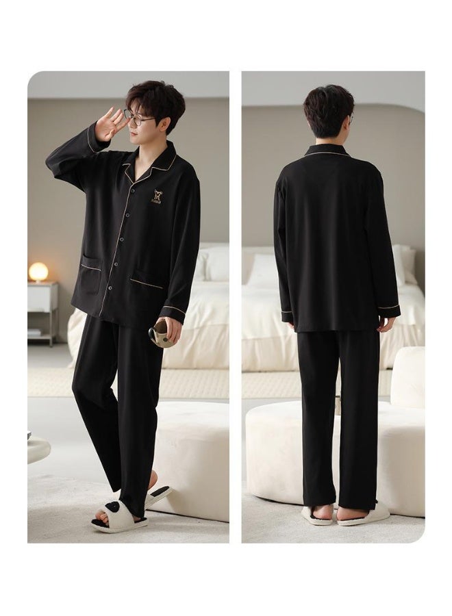 Men's Pure Cotton Long Sleeve Sleepwear Spring Autumn Thin Home Clothes Set Large Size Winter Outerwear Comfortable Nightgown - Image 2