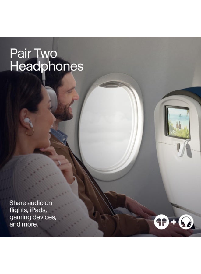 twelve south Airfly PRO 2 Deluxe Bluetooth Transmitter & Receiver | w/ Airline Adapter + Pouch, 25+Hrs Playtime, for In-Flight Console,TVs, Works w/ Apple Airpods & All Bluetooth Headphones - White - Image 4