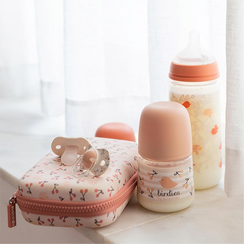 Suavinex, Newborn Baby Bottle Set, Gift Pack with: 2 x 270 ml Medium Flow + 2 x 150 ml Slow Flow + Pacifier 0 to 6 Months, Physiological SX Pro Silicone Teats, 5 Pcs, +0M, Birdies Pink - Image 5