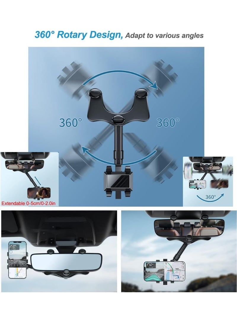 حامل موبايل للسيارة متعدد الوظائف لمرآة الرؤية الخلفية، حامل قابل للدوران 360 درجة، لكل الموبايلات، حامل سيارة قابل للتعديل - Image 4