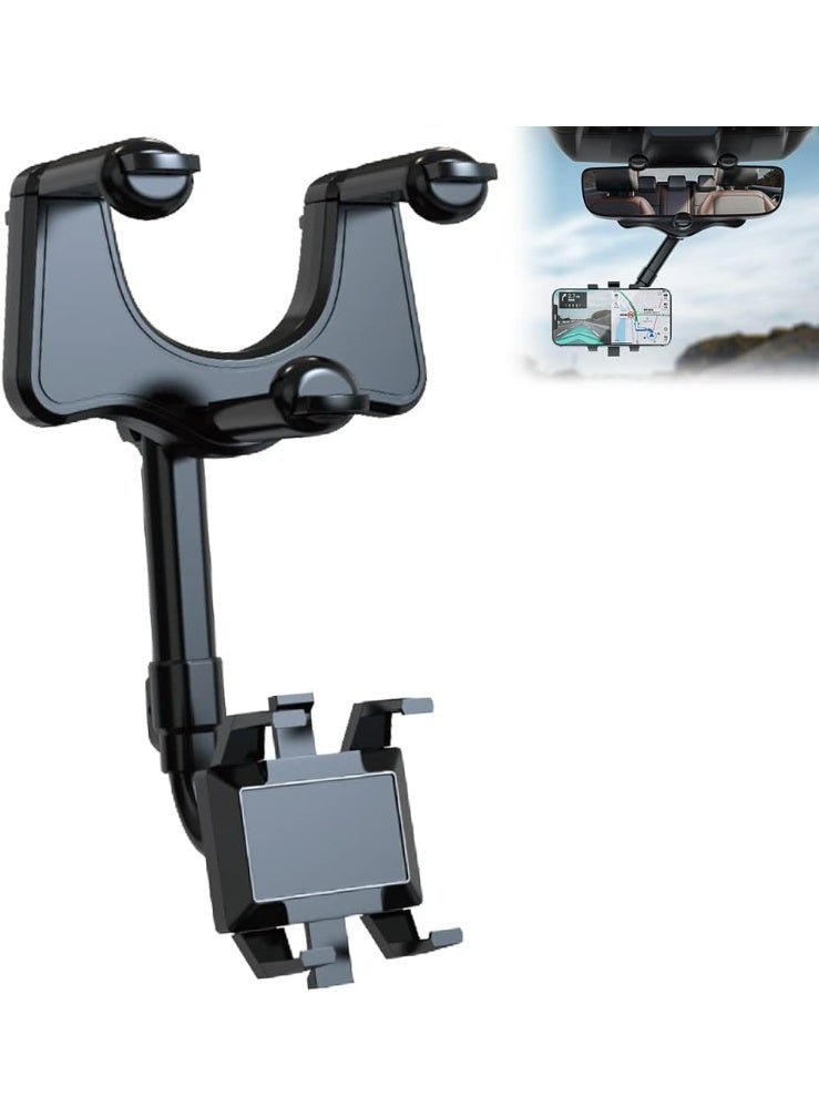 حامل موبايل للسيارة متعدد الوظائف لمرآة الرؤية الخلفية، حامل قابل للدوران 360 درجة، لكل الموبايلات، حامل سيارة قابل للتعديل - Image 1