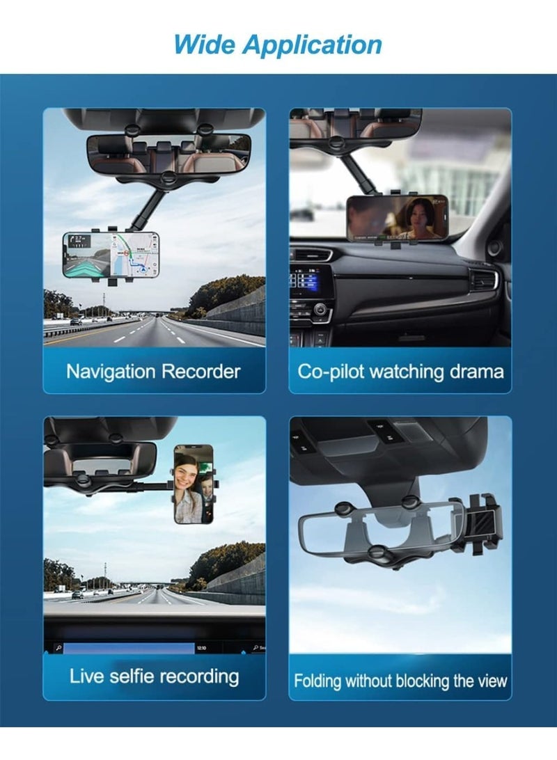 حامل موبايل للسيارة متعدد الوظائف لمرآة الرؤية الخلفية، حامل قابل للدوران 360 درجة، لكل الموبايلات، حامل سيارة قابل للتعديل - Image 3