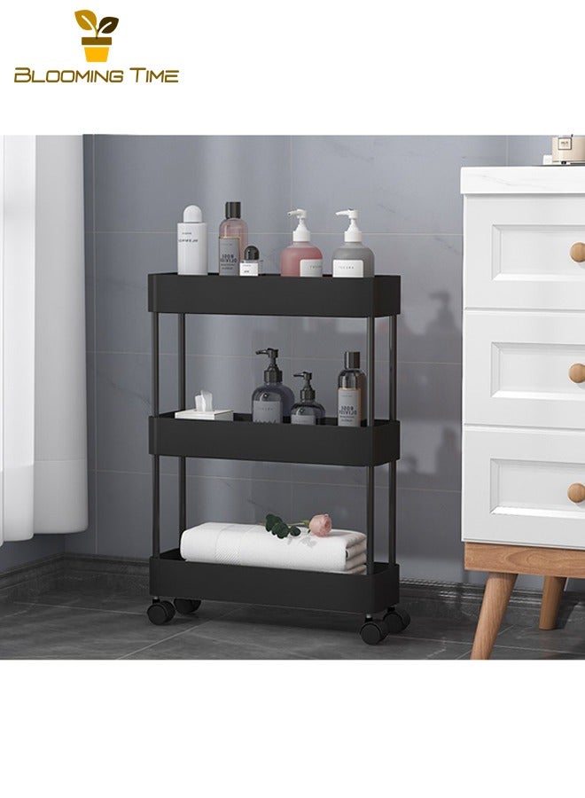 BLOOMING TIME Floor-To-Door Multi-Level Removable Shelf, Home Bedroom Kitchen Bathroom Seam Trolley, Multi-Functional Storage Organizer, Multi-Level Seam Kitchen Shelf, Vegetable Storage Rack Trolley Shelf, Black - Image 1