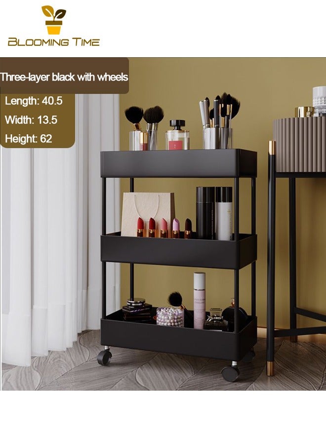 BLOOMING TIME Floor-To-Door Multi-Level Removable Shelf, Home Bedroom Kitchen Bathroom Seam Trolley, Multi-Functional Storage Organizer, Multi-Level Seam Kitchen Shelf, Vegetable Storage Rack Trolley Shelf, Black - Image 3