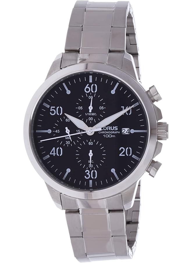 لوراس Rm343Ex9 ساعة رياضية كوارتز مقاومة للماء حتى عمق 100 متر كرونوغراف من الفولاذ المقاوم للصدأ باللون الفضي مع ميناء أسود - Image 1