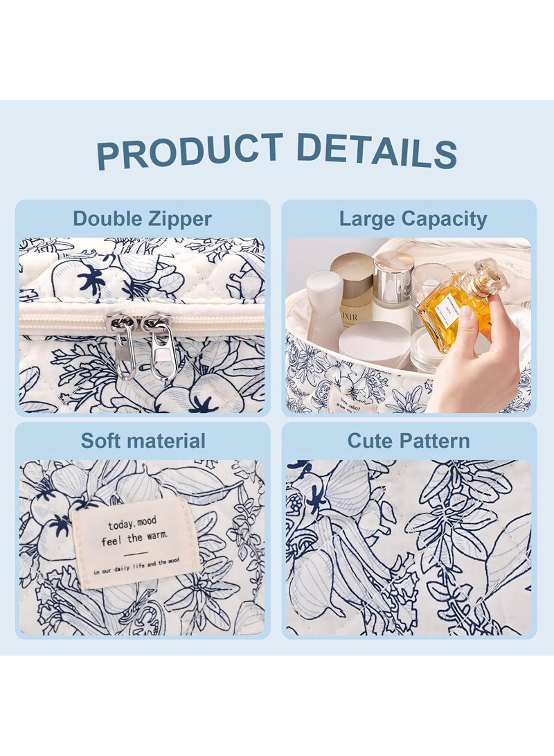 Cosmetic Bag, 3-Piece Cotton Quilted Makeup Bag Set, Large Floral Travel Toiletry Bag for Women, Aesthetic Toiletry Bags for Women Girls, Make Up Bag for Travel and Bathroom - Image 2