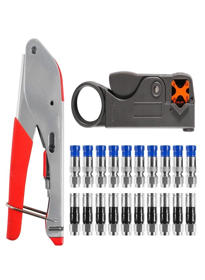 AITIAO Coax Cable Crimper Kit Tool for RG6 RG59 Coaxial Compression Tool Fitting Wire Stripper with 20pcs F Compression Connectors - Image 1