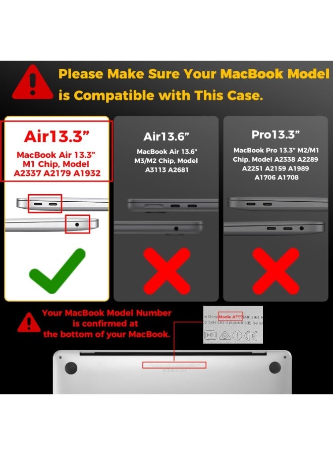 بازار جراب شفاف صلب متوافق مع جهاز MacBook Air مقاس 13.3 بوصة (2021/2020/2019/2018) M1 A2337/A2179/A1932 بشاشة Retina وTouch ID - جراب كمبيوتر محمول مع غطاء لوحة مفاتيح، واقي شاشة، جراب شفاف صلب وقطعة قماش للتلميع - Image 2