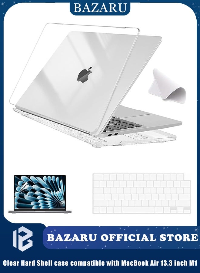 BAZARU Crystal Clear Hard Shell Case Compatible with MacBook Air 13.3 inch (2021/2020/2019/2018) M1 A2337/A2179/A1932 with Retina Display & Touch ID – Laptop Cover with Keyboard Cover, Screen Protecto