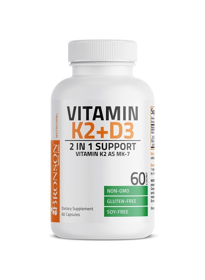 Bronson فيتامين K2 (MK7) مع مكمل D3 تركيبة غير معدلة وراثيًا 5000 وحدة دولية من فيتامين D3 و 90 ميكروغرام من فيتامين K2 MK-7 سهل البلع فيتامين D و K معقد، 60 كبسولة - Image 4