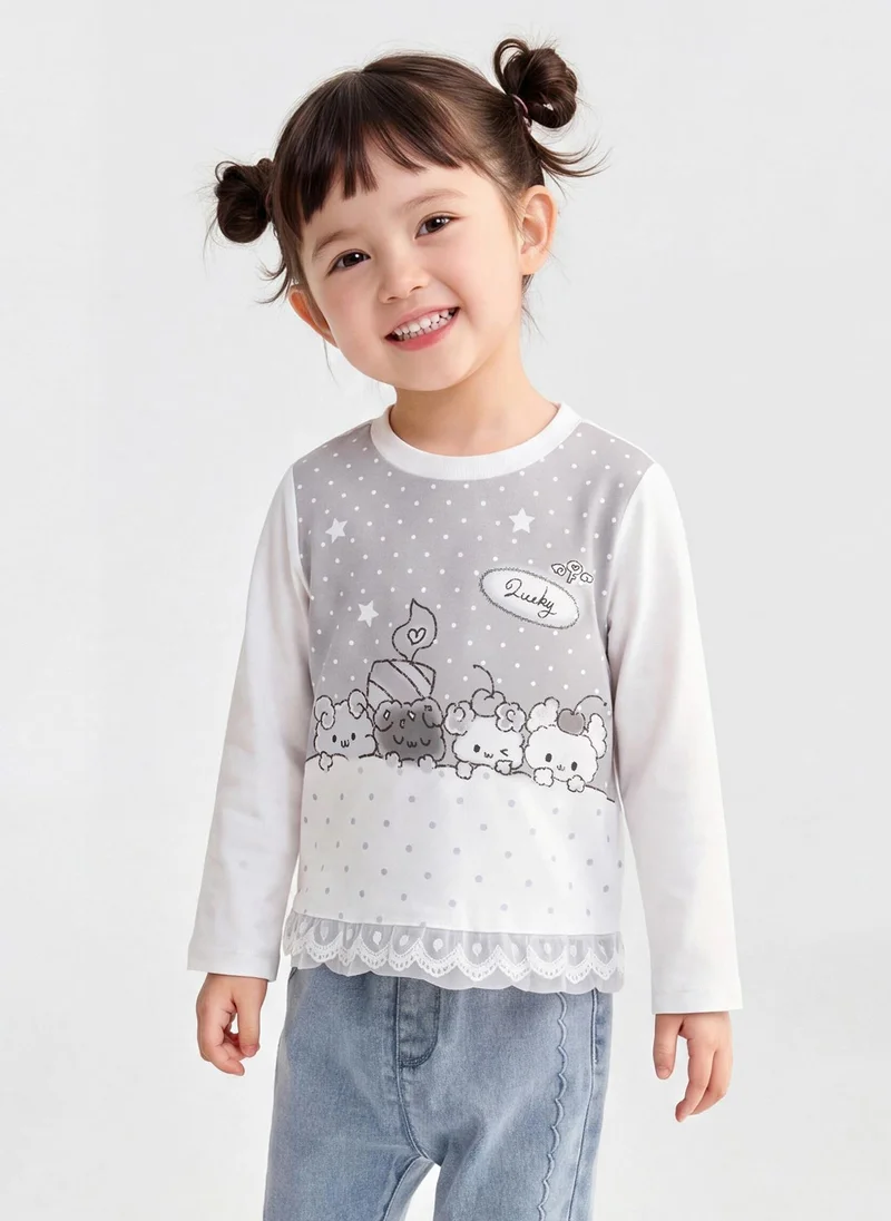 Balabala Toddler Girls Round neck long-sleeved T-shirt