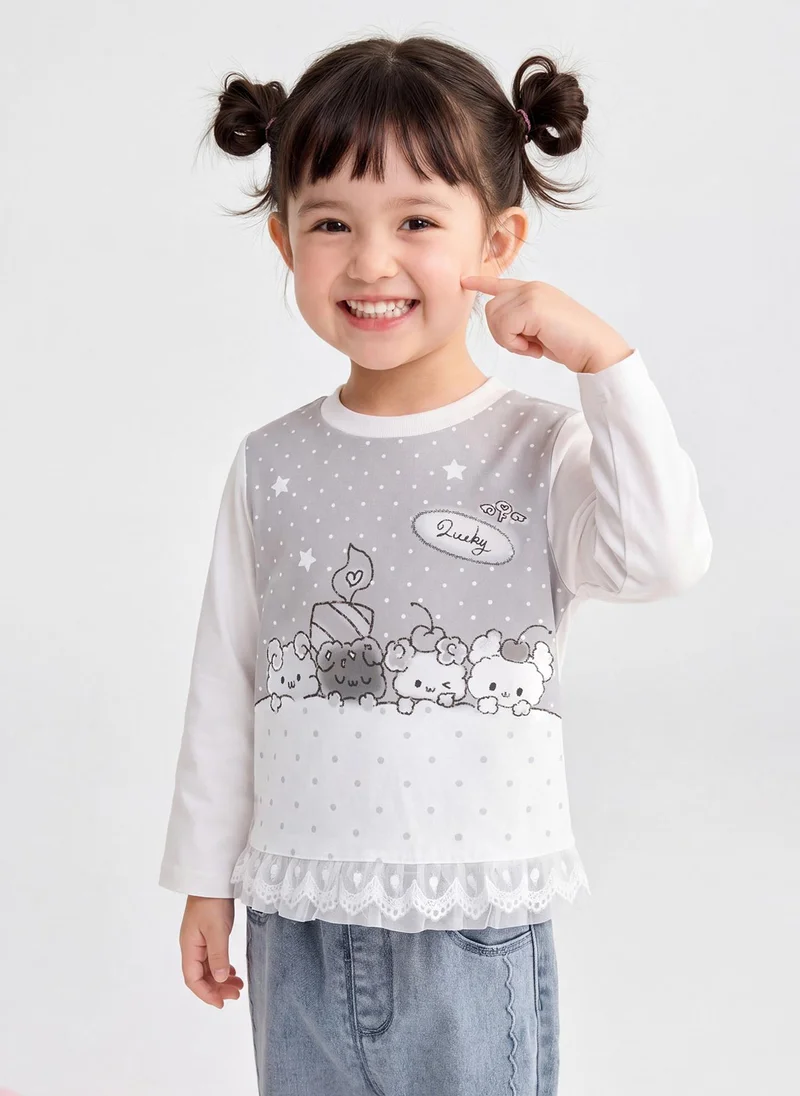 Balabala Toddler Girls Round neck long-sleeved T-shirt