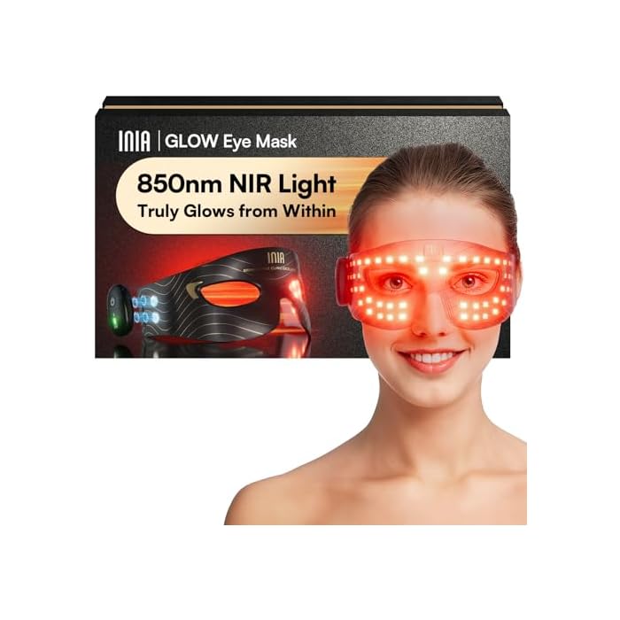 INIA Red Light Therapy Eye Mask for Under Eye Treatment & Rejuvenation - Skincare Device for Dark Circles, Wrinkles, Forehead Lines, Crow's Feet
