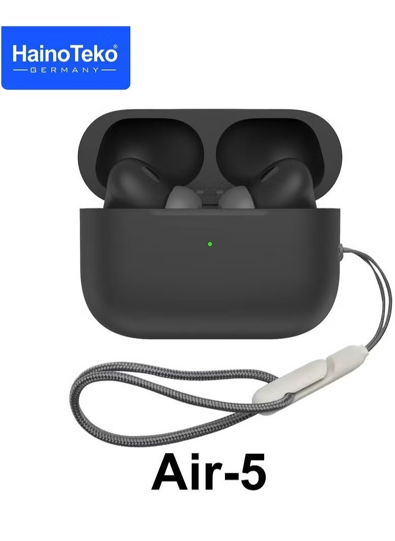 Haino Teko Air-5 True Wireless Stereo Earbuds with Multi-Functional Touch Control, HD Clear Microphone, High Bass Sound Quality, and Charging Case – Perfect for Android Mobiles & Tablets – Black - Image 1