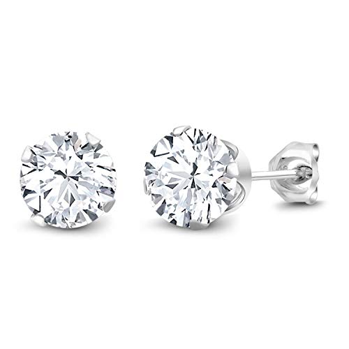 Gem Stone King 925 Sterling Silver White Cubic Zirconia CZ Stud Earrings For Women Men | 2.00 Cttw | Round Cut 6MM - Image 1
