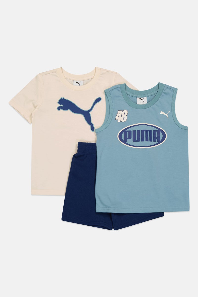 PUMA Kids Boy 3 Pieces Brand Logo T-Shirt Vest And Shorts Set, Multicolor - Image 4