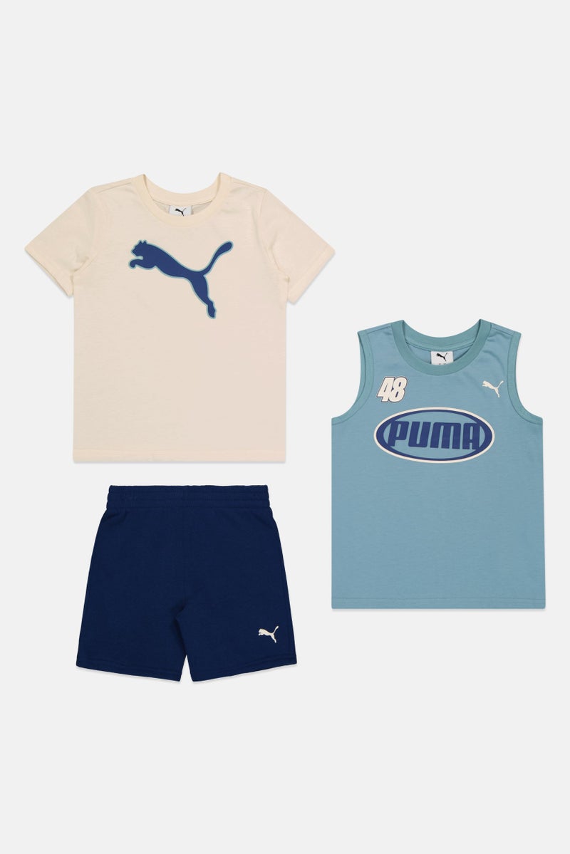 PUMA Kids Boy 3 Pieces Brand Logo T-Shirt Vest And Shorts Set, Multicolor - Image 2