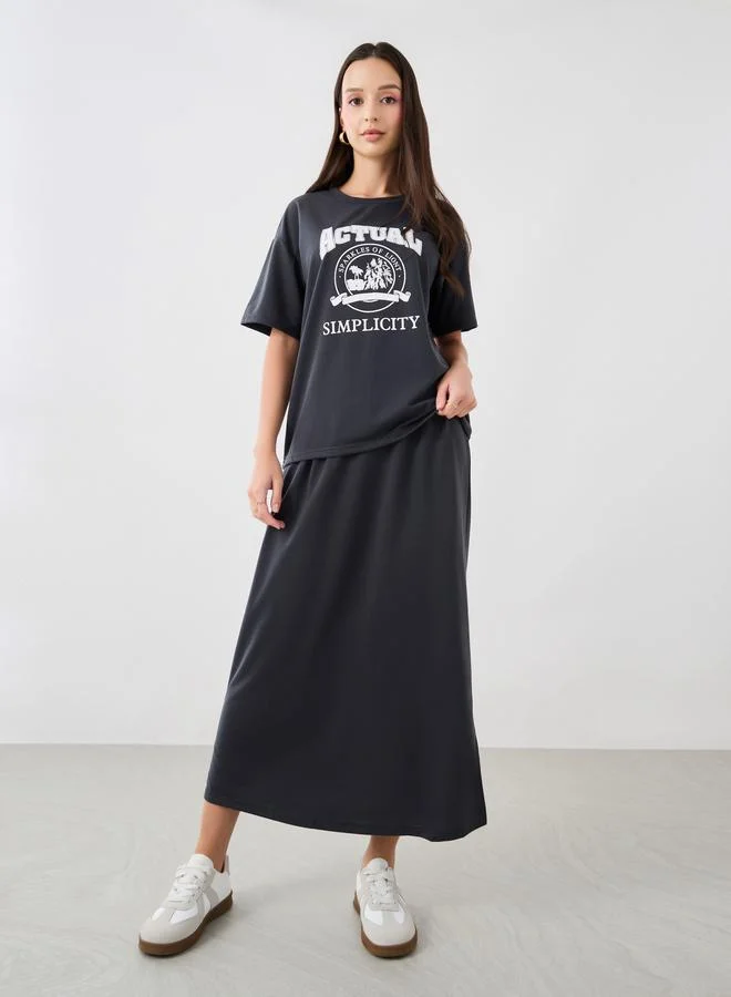 تايك تو Take Two Graphic Print Round Neck T-Shirt and Skirt Co-Ords