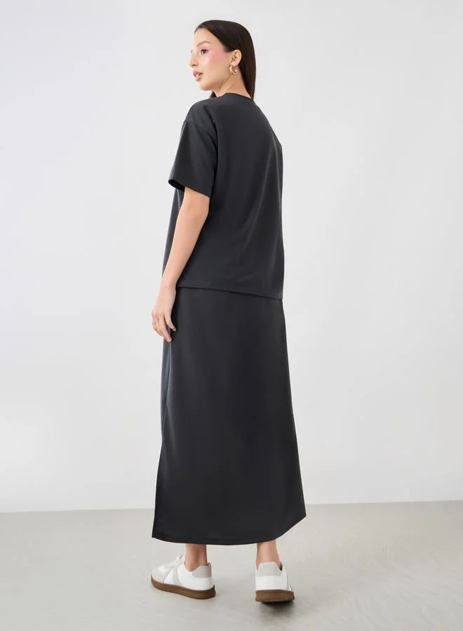 Take Two Take Two Graphic Print Round Neck T-Shirt and Skirt Co-Ords