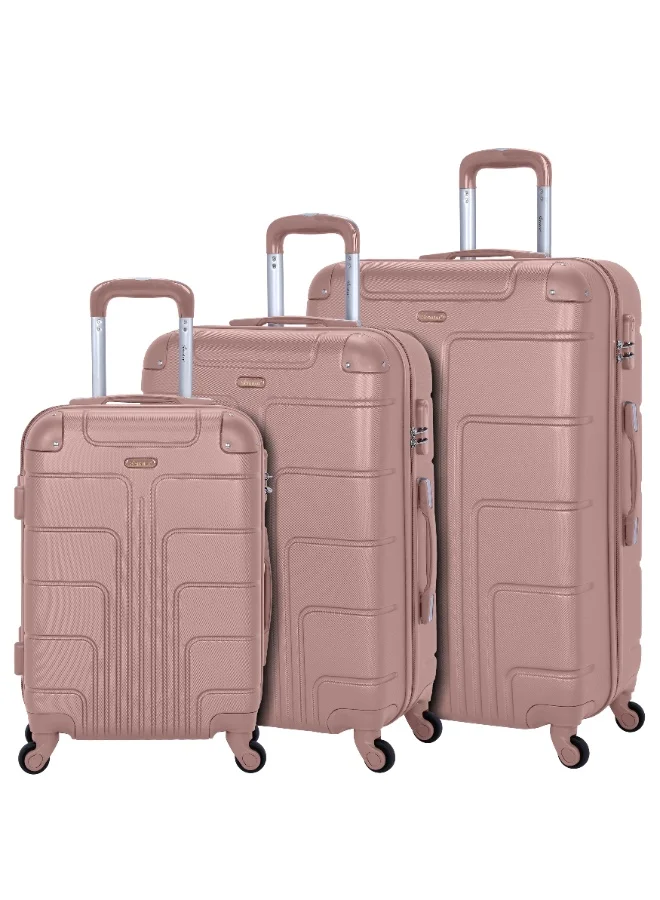 SENATOR Hard Case Travel Bags Trolley Luggage Set of 3 ABS Lightweight Suitcase with 4 Spinner Wheels A1012, Rose Gold