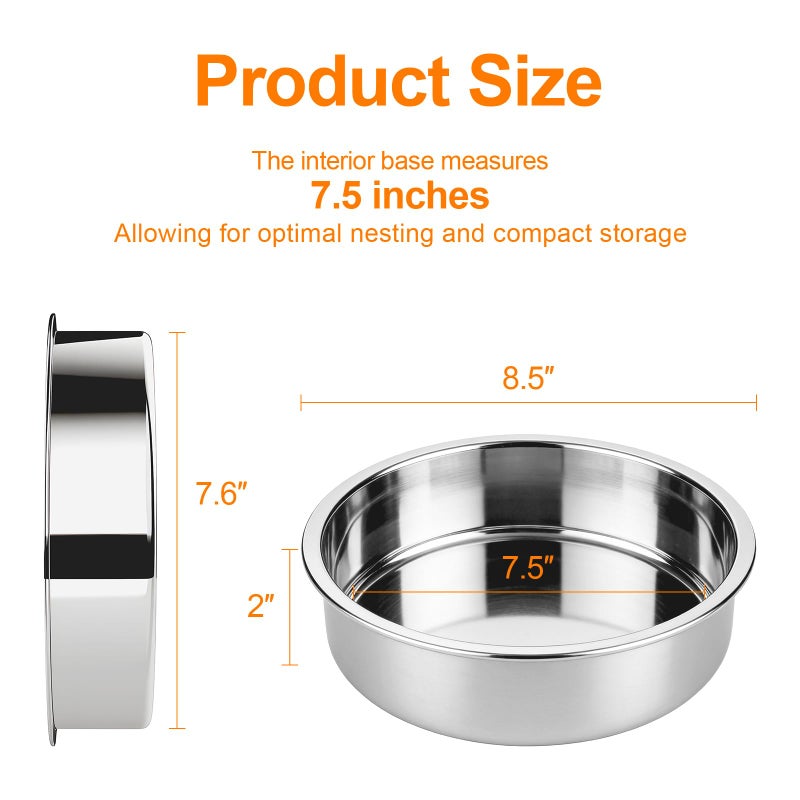tifanso Set of 3 Stainless Steel Cake Pans - 8 Inch Round Layer Cake Baking Pan Molds, Stackable Even Heating Baking Set, Dishwasher Safe Bakeware Tins for Home Bakers, Birthday Party Wedding - Image 2