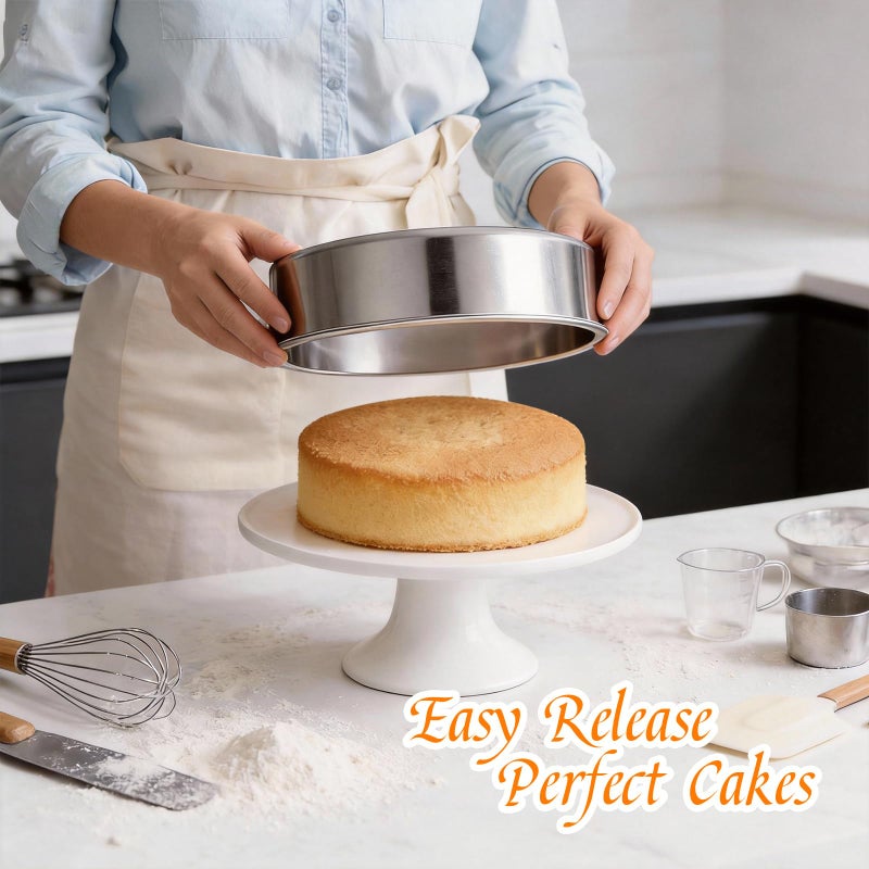tifanso Set of 3 Stainless Steel Cake Pans - 8 Inch Round Layer Cake Baking Pan Molds, Stackable Even Heating Baking Set, Dishwasher Safe Bakeware Tins for Home Bakers, Birthday Party Wedding - Image 4