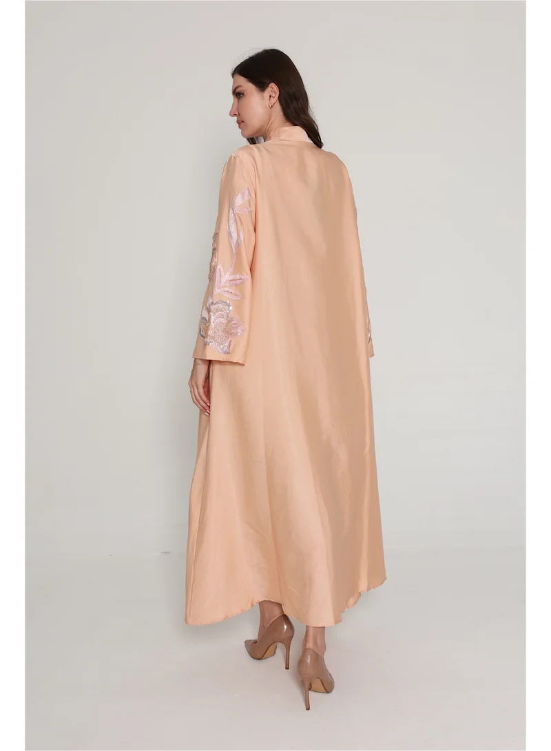 IKKXA Vibrant Floral Embroidered Jalabiya IK1040 Peach