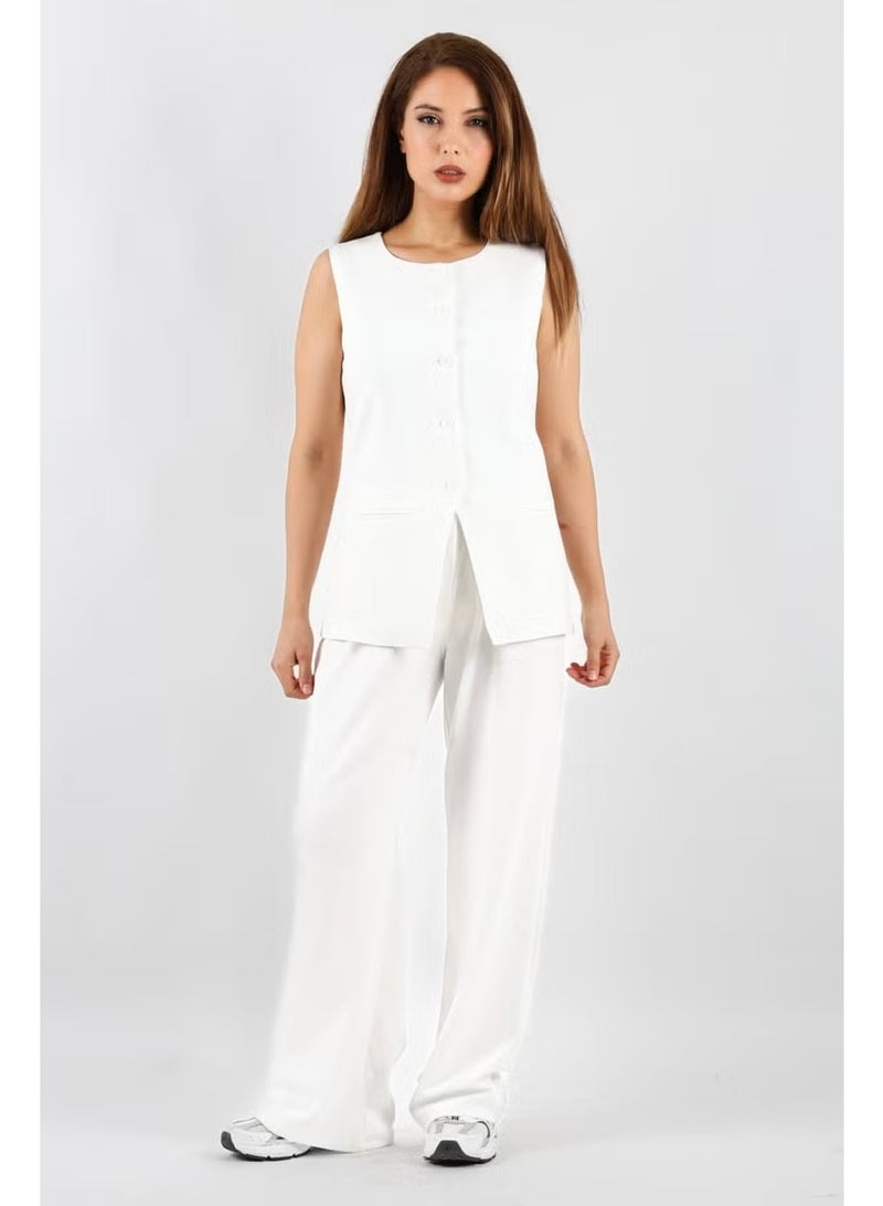 Ritnice Line Women's Lycra Velcro Closure White Palazzo Trousers - Image 3