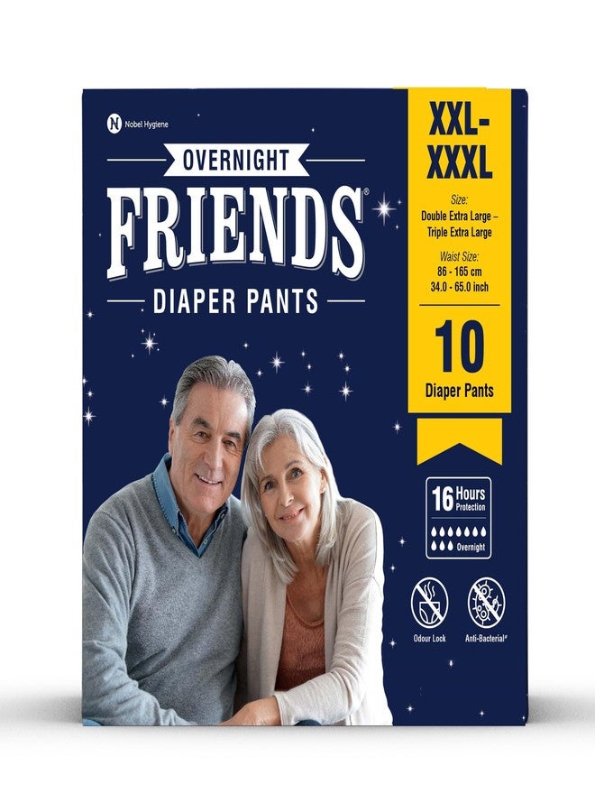 Friends Overnight Adult Diaper XXL Size Pants | 10 Count (Double Extra Large) | Waist 34 - 65 inch | 16 Hrs Protection | Leakproof | Quick & Even Absorption | Unisex | Anti-Rash | Odour Lock |