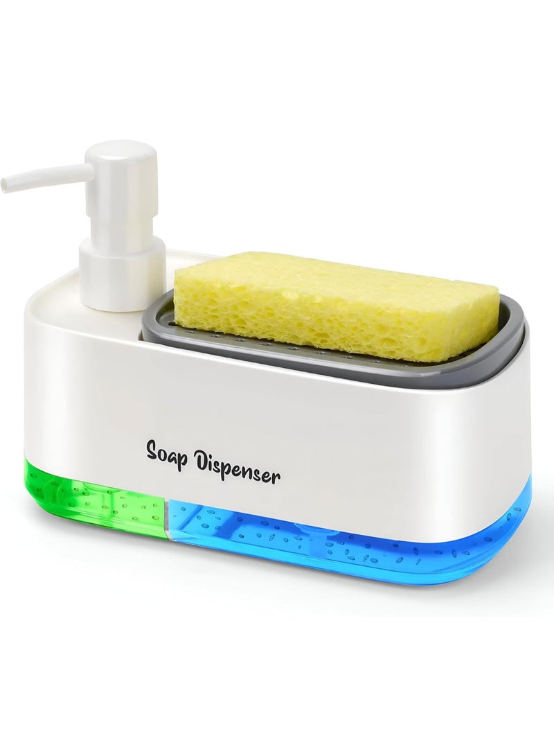 Kitchen Hand and Dish Soap Dispenser Set, Double with Sponge Holder, 3 in 1 Soap Pump Dispenser for Kitchen Sink, Useful Kitchen Tools - Image 2