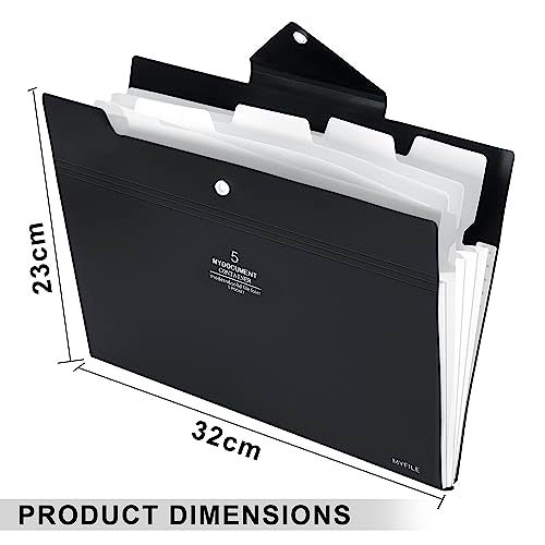 NISUN 5 Pocket File Folder, A4/Letter Size Expanding Organizer, Portable Accordion File, Document Holder for School & Office - Black (32 * 23cm) - Image 2
