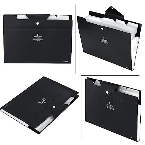 NISUN 5 Pocket File Folder, A4/Letter Size Expanding Organizer, Portable Accordion File, Document Holder for School & Office - Black (32 * 23cm) - Image 4