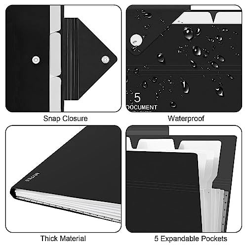 NISUN 5 Pocket File Folder, A4/Letter Size Expanding Organizer, Portable Accordion File, Document Holder for School & Office - Black (32 * 23cm) - Image 3