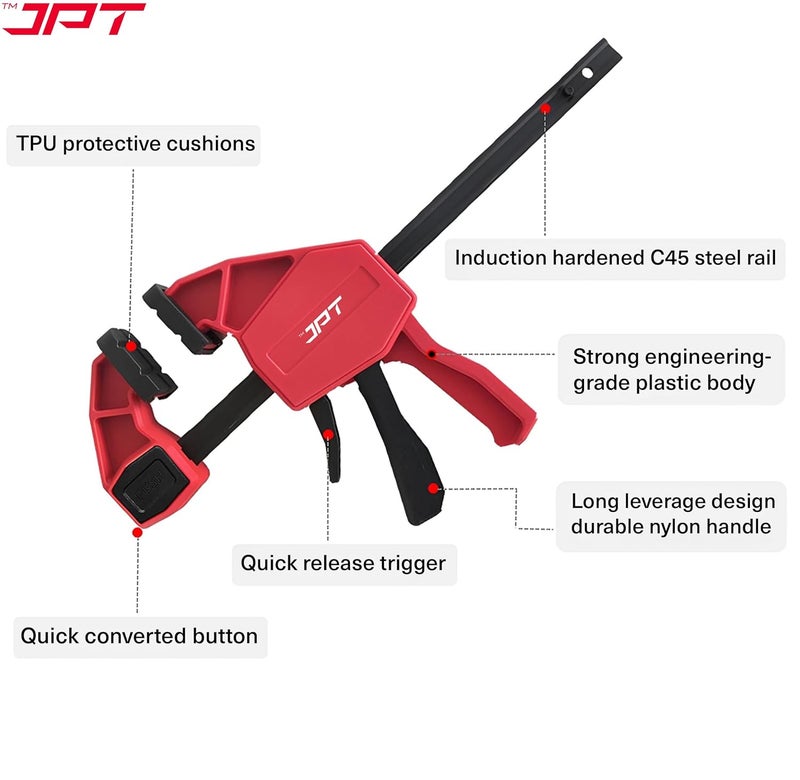 JPT مشابك بار سريعة الإمساك فائقة التحمل بطول 33 بوصة | نطاق تثبيت 600 مم | مشابك خشبية بيد واحدة مع زناد سريع التحرير | مجموعة مشابك F | قدرة تحمل 165 رطل | النجارة، الأعمال الخشبية، الأعمال اليدوية - Image 2