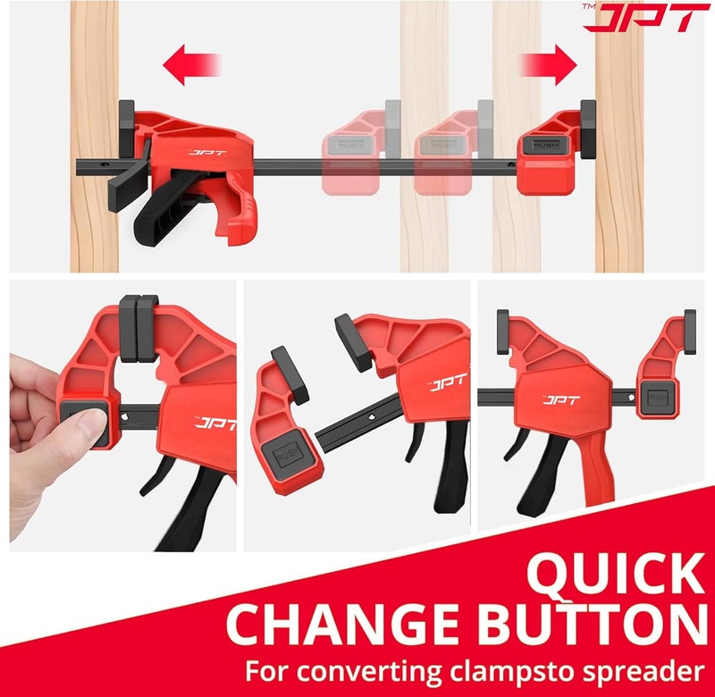 JPT مشابك بار سريعة الإمساك فائقة التحمل بطول 33 بوصة | نطاق تثبيت 600 مم | مشابك خشبية بيد واحدة مع زناد سريع التحرير | مجموعة مشابك F | قدرة تحمل 165 رطل | النجارة، الأعمال الخشبية، الأعمال اليدوية - Image 4