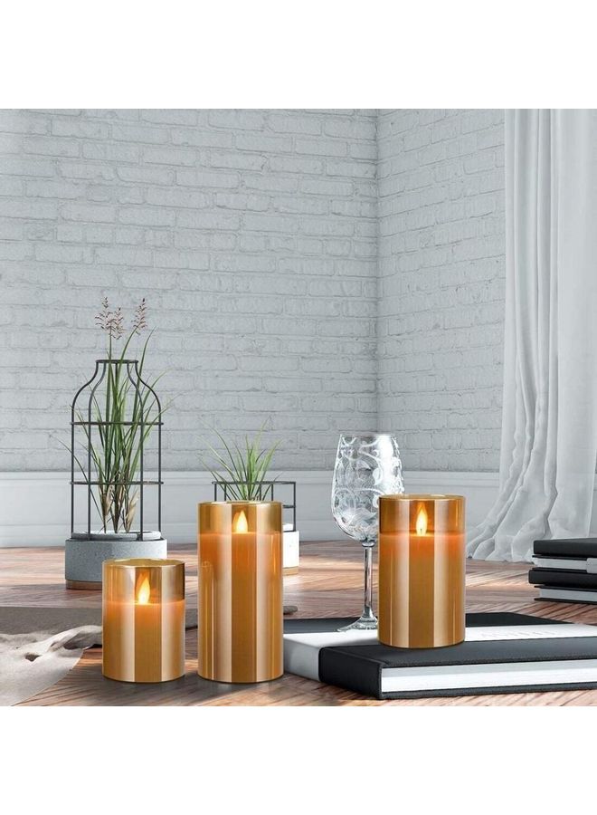 3-Piece LED Flameless Candle Set Gold - Image 2