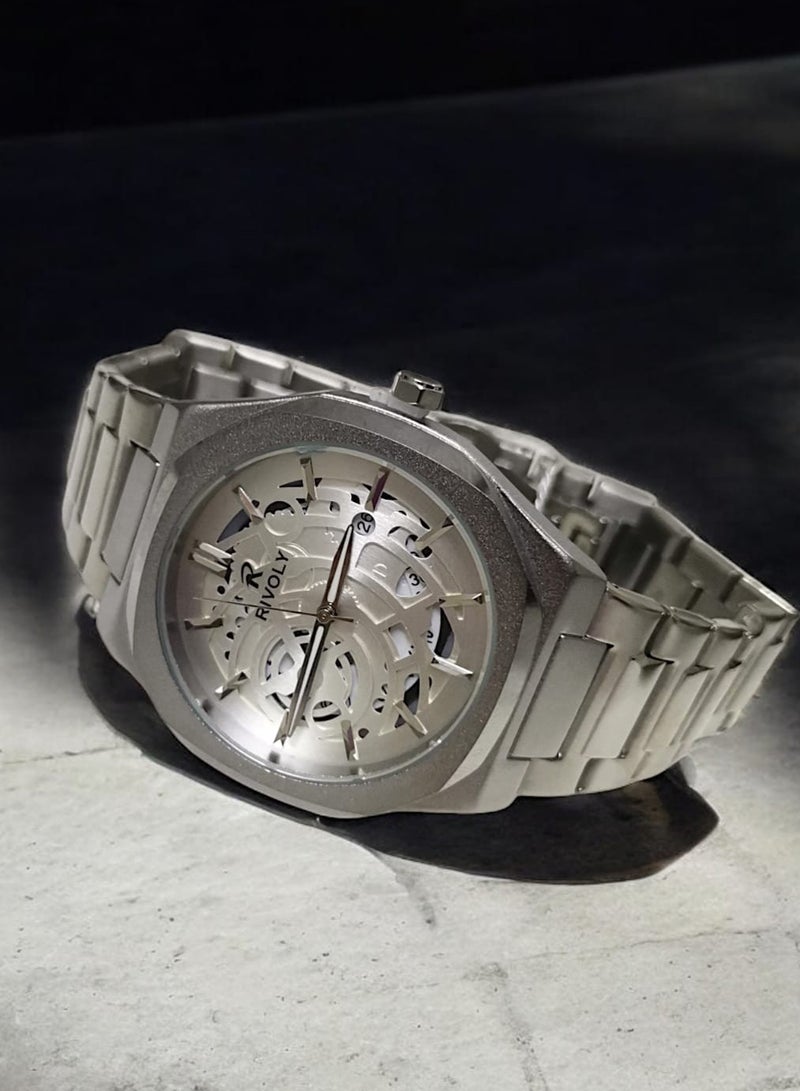 Rivoly Men's Stainless Steel Analog Quartz Date Display Watch Easy to Read Fashion Design Waterproof Luxury Classic Big Face Wrist Watch - Image 2