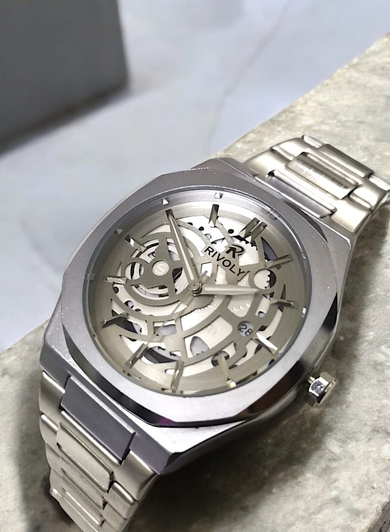 Rivoly Men's Stainless Steel Analog Quartz Date Display Watch Easy to Read Fashion Design Waterproof Luxury Classic Big Face Wrist Watch - Image 1