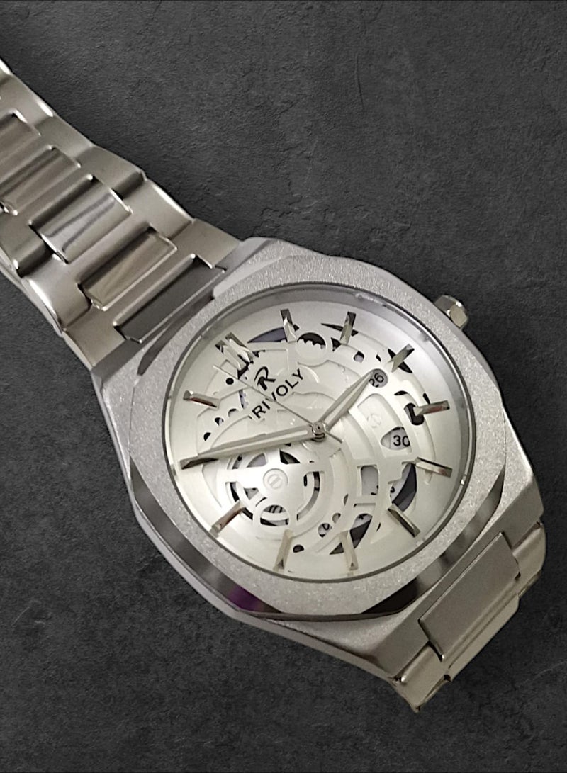 Rivoly Men's Stainless Steel Analog Quartz Date Display Watch Easy to Read Fashion Design Waterproof Luxury Classic Big Face Wrist Watch - Image 4