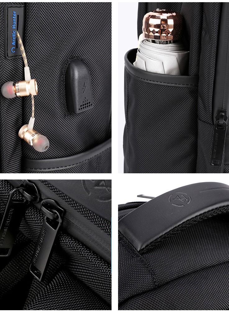 ARCTIC HUNTER B00120 15.6-Inch Casual Business Large Capacity Multi-Pockets USB Backpack Bag, Black  - Image 3