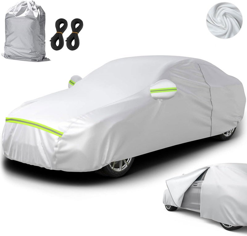 ایسای غطاء سيارة مقاوم للماء، لجميع الأحوال الجوية للسيارات الهاتشباك/السيدان/SUV، غطاء خارجي كامل مع قطن بسحاب، حماية من الشمس والثلج في الهواء الطلق، عالمي (للسيدان L) - Image 1