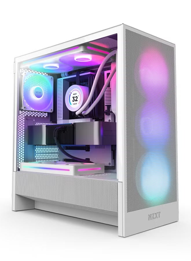 NZXT H5 Flow RGB White Mid-Tower ATX Case, High Airflow Mesh Design, Tempered Glass, 2x 120mm RGB Fans, Up to 360mm Radiator Support, USB 3.2 Type-C & Type-A Ports, Cable Management System, Tool-less Panels, 2.5” & 3.5” Drive Bays, White | CC-H52FW-R1 - Image 1