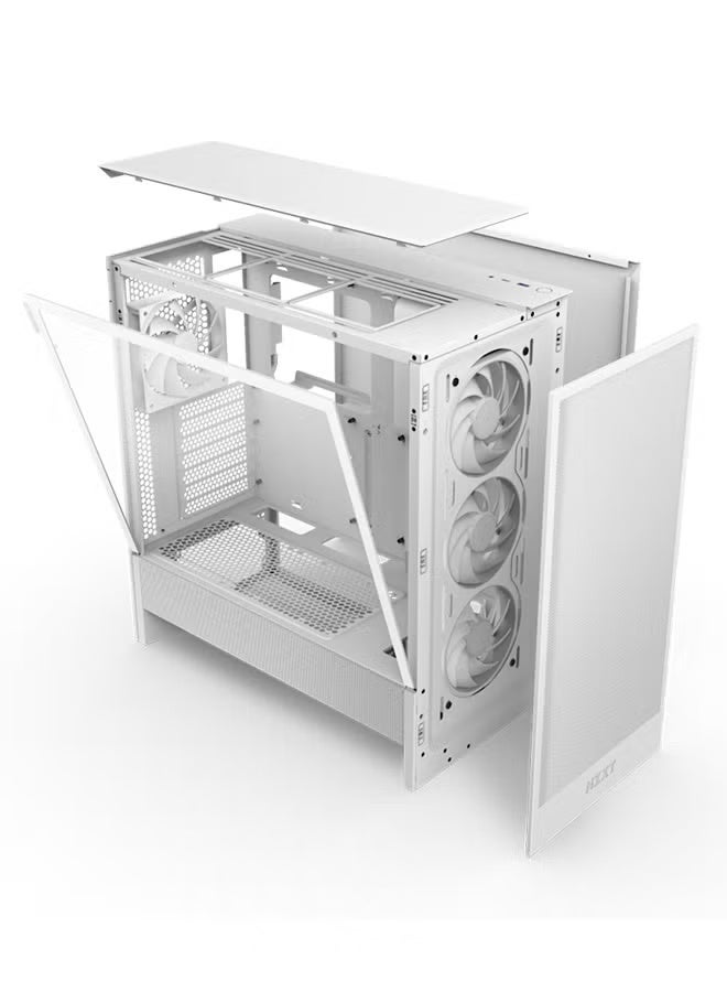 NZXT H5 Flow RGB White Mid-Tower ATX Case, High Airflow Mesh Design, Tempered Glass, 2x 120mm RGB Fans, Up to 360mm Radiator Support, USB 3.2 Type-C & Type-A Ports, Cable Management System, Tool-less Panels, 2.5” & 3.5” Drive Bays, White | CC-H52FW-R1 - Image 3