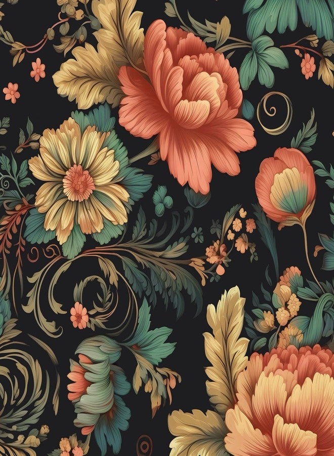 BOKEBEVE Dark Black Floral Peel and Stick Wallpaper Vintage,Boho Contact Paper,Peel Stick Cabinet,Wallpaper for Bedroom Bathroom Walls Removable Self Adhesive PVC 17.5 x 118In - Image 1