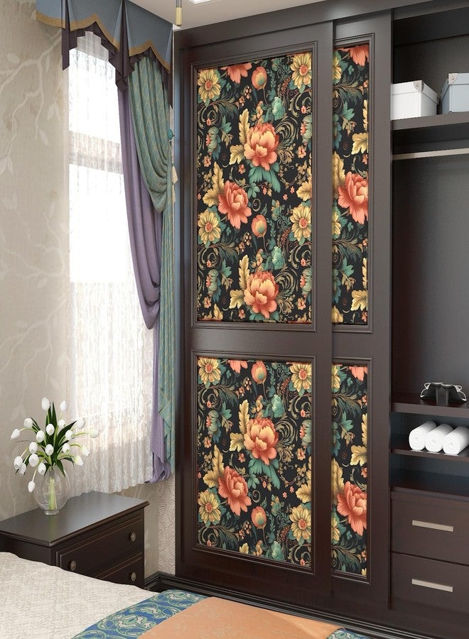 BOKEBEVE Dark Black Floral Peel and Stick Wallpaper Vintage,Boho Contact Paper,Peel Stick Cabinet,Wallpaper for Bedroom Bathroom Walls Removable Self Adhesive PVC 17.5 x 118In - Image 4